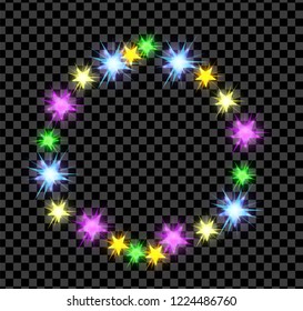 Multicolored bright glowing and shining star flares effect isolated on transparent background. Vector illustration