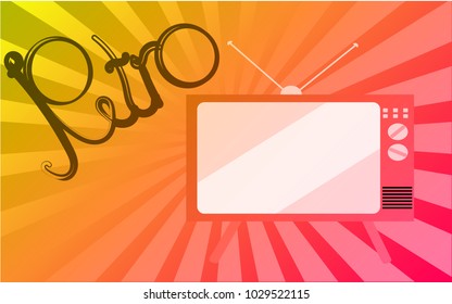 Multicolored bright mottled old retro vintage TV with kinescope and retro inscription on gradient background. Vector illustration.