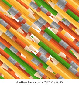 Multicolored bright pattern of colored pencils. NOT seamless. In the shape of a square, in eps 10 format. Stationery, back to school, drawing pencils, colored pencils concept pattern