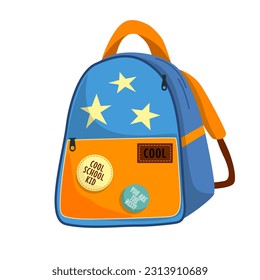 Multi-colored bright school backpack on a white background. School inventory vector illustration, school design, stickers, web elements, kids design.