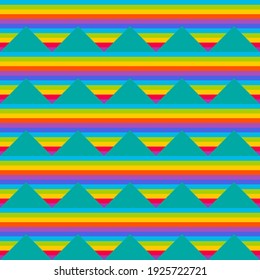 Multicolored bright seamless pattern with colorful lines and triangles.