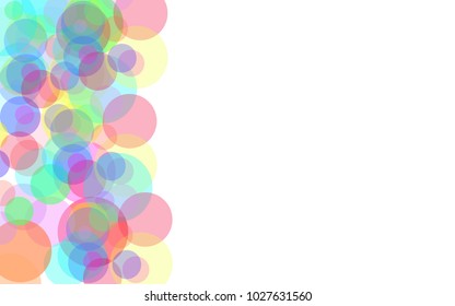 Multicolored bright transparent abstract shiny beautiful light spots with bokeh effect with glare of light located on the left on a black background and space for a simple text. Vector illustration