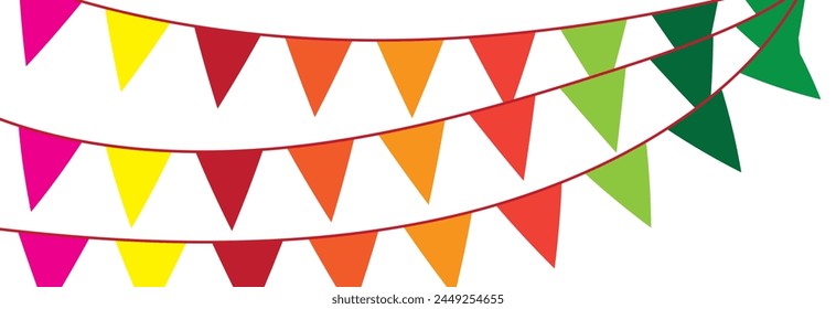 Multicolored bright triangular flags  isolated on a white background