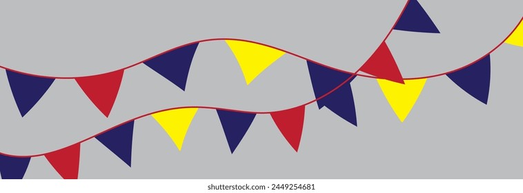 Multicolored bright triangular flags  isolated on a white background