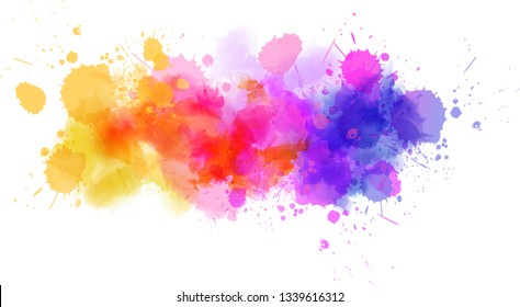 Multicolored bright watercolor paint splash line. Template for your designs