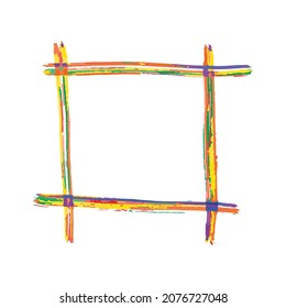 multicolored bright yellow blue orange purple green square frame imitation brush strokes isolate on white background
