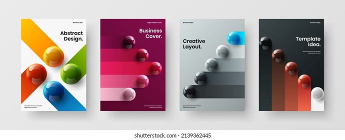 Multicolored brochure vector design concept collection. Trendy 3D balls pamphlet layout composition.