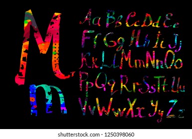 Multicolored brush alphabet. Vector