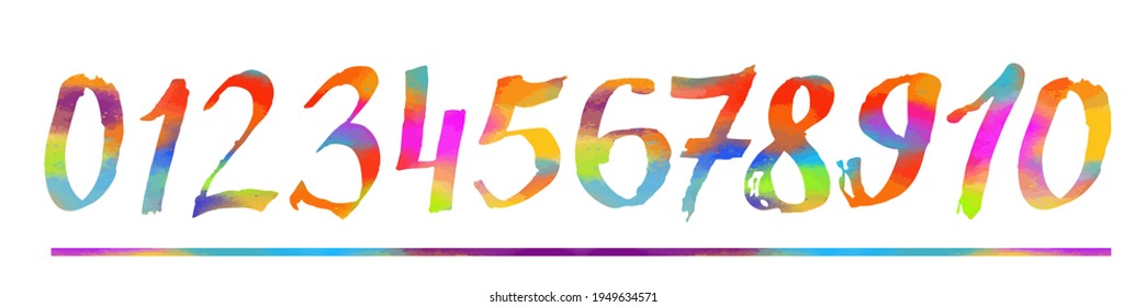 Multicolored brush numbers. Vector illustration