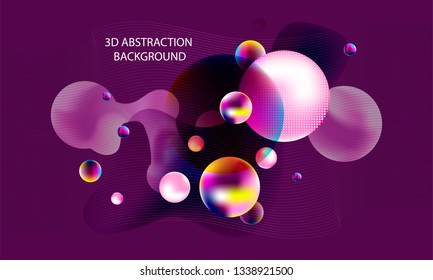 Multicolored bubbles 3d cluster pastel shades decorative balls abstract vector illustration pearls trendy dark purple background