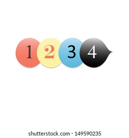 multi-colored bubbles with numbers on white background 