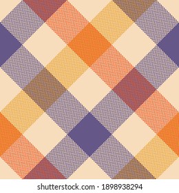 Patrón de plante de búfalo multicolor. Hueso de arenque textualizado vichy en color morado, naranja, amarillo, beige para camisa de lanela, manta, funda de edredón u otra moderna impresión textil de verano de primavera.