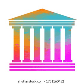A multi-colored building with columns. Vector illustration