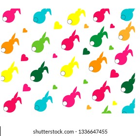 multicolored bunnies and hearts pattern