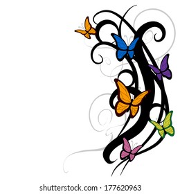 multicolored butterflies and curls