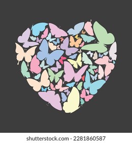 Multi-colored butterflies enclosed in a heart shape.