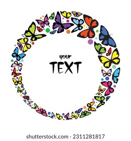Multi-colored butterflies fly in a circle