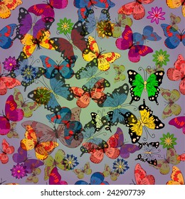 Multicolored butterflies on a blue background. Vector illustration. EPS 10. 