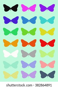 Multicolored butterflies on a blue background. Vector illustration. Diverse collection