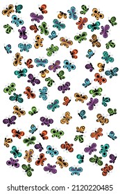 Multicolored butterflies on a white background