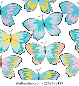 Multicolored butterflies on a white background. Pattern. Vector illustration.