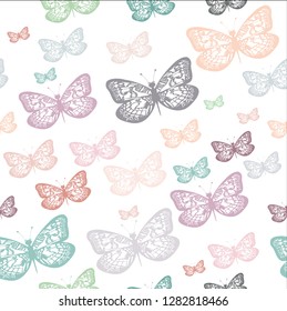 Multicolored butterflies seamless pattern in pastel colors