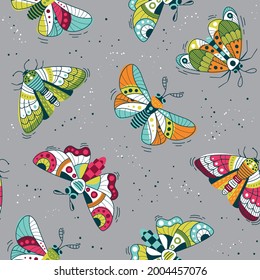 Multicolored Butterflies - vector seamless pattern in a flat style. Spring mood. Background for fabric, textile, wallpaper, poster, web site, card, gift wrapping paper 
