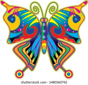 Multicolored butterflies and white background