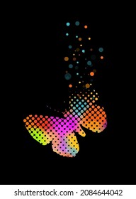 Multicolored butterfly from circles. Dark background. Vector illustration. beautiful butterfly