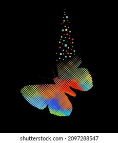 Mariposa multicolor de los círculos. Fondo oscuro. Ilustración vectorial. hermosa mariposa
