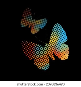 mehrfarbiger Schmetterling aus Kreisen. Dunkler Hintergrund. Vektorgrafik. schöner Schmetterling