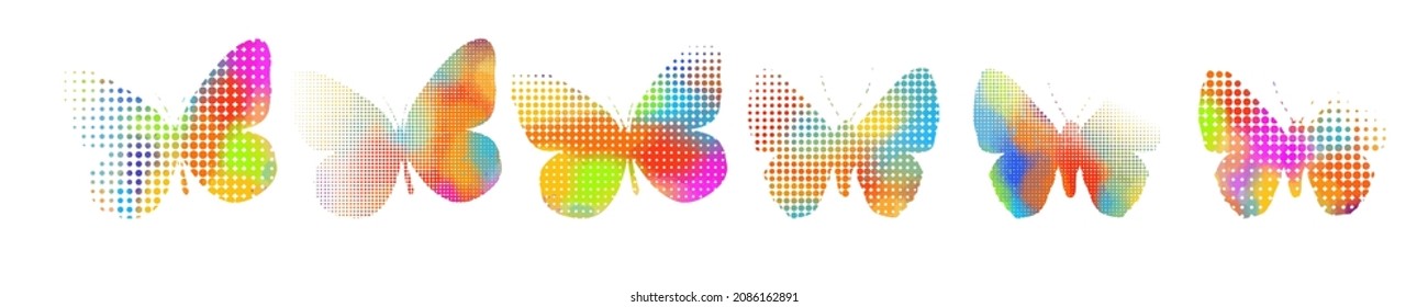 Multicolored butterfly from circles. Vector illustration. Set of beautiful butterflies.