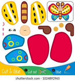 Multicolored butterfly with colorful wings. Education paper game for preshool children. Vector illustration.