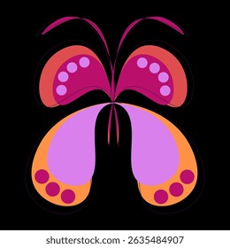 Multi-colored butterfly from folk floral patterns.  Set of beautiful multi-coloured butterflies