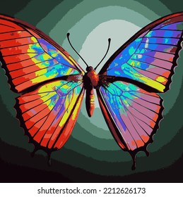 Multi-colored butterfly with open wings and exposed antennae