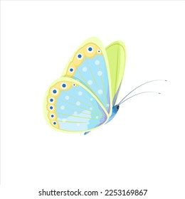 Mariposa multicolor, vista lateral, aislada en fondo blanco, vector
