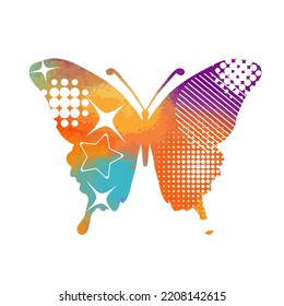 Multicolored butterfly silhouette object. Vector illustration