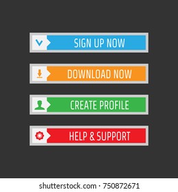Multicolored buttons with icons to go to another web page. Vector illustration.