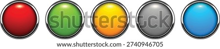 Multicolored buttons isolated with metallic chrome elements, navigation panel for website. 3D vector illustration.
