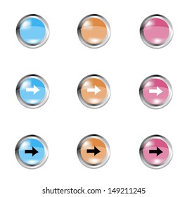 Multi-colored buttons with a metal rim.  Vector EPS 10