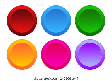 Multicolored buttons. Push, press, touch, control centre, panel, manipulation, key, knob, management, administration, operation, switch on off, stop, start, caution, help. Vector illustration