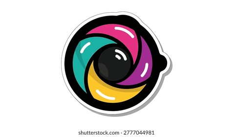 Multicolored camera lens sticker icon