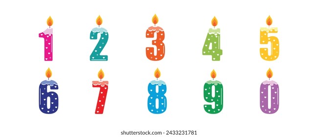 Multicolored candle numbers from 0 to 9 svg