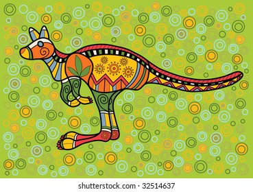 Multicolored cangaroo in ethnic Australian pattern style