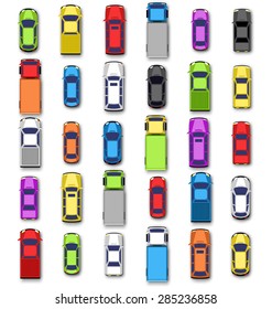 Multicolored car collection isolated on white background