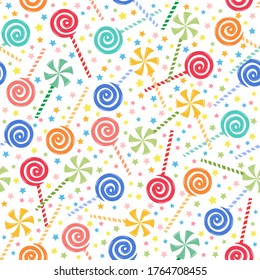 multi-colored caramel candies. seamless pattern. vector image. for printing on wrapping paper, gift boxes, for decorating birthdays