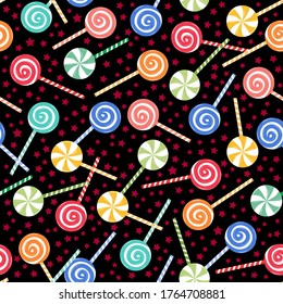 caramelos multicolores. patrón impecable. imagen vectorial. para imprimir sobre papel de embalaje, cajas de regalo, para decorar cumpleaños