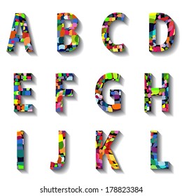 Multicolored Carnival Alphabet with Numbers. Vector illustration.