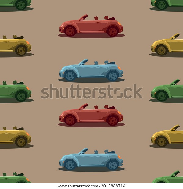 Multicolored cars background.\
Hand drawn overlapping background. Vector colorful backgrounds.\
Seamless pattern with collection of cars. Decorative illustration,\
easy to print