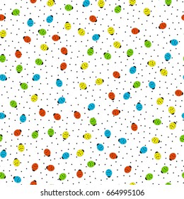 Multicolored cartoon ladybugs seamless pattern